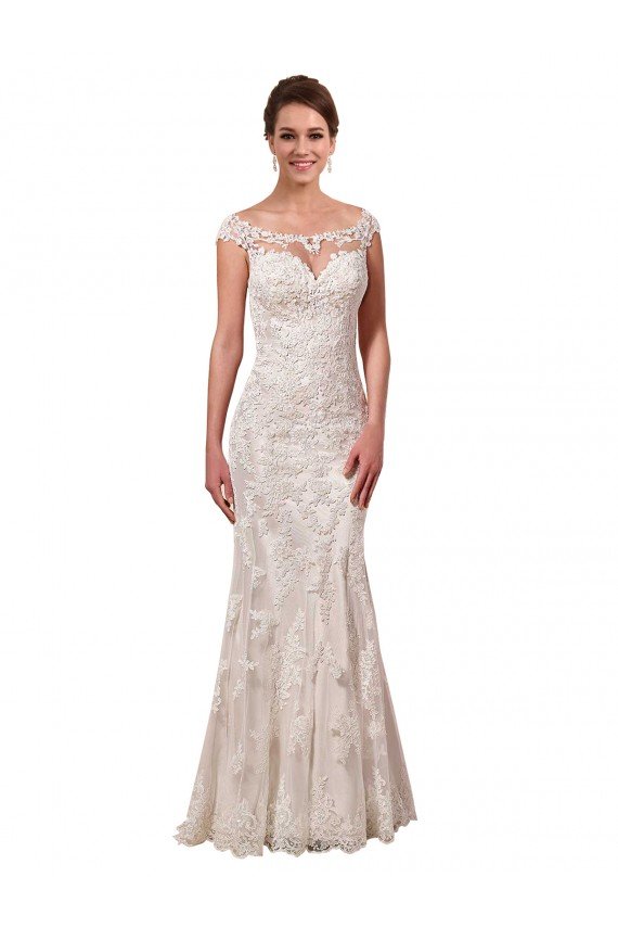 Cheapest Illusion Bateau Neckline Fit and Flare Lace Wedding Dress UK