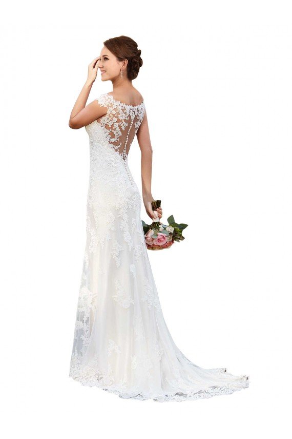 Cheapest Illusion Bateau Neckline Fit and Flare Lace Wedding Dress UK