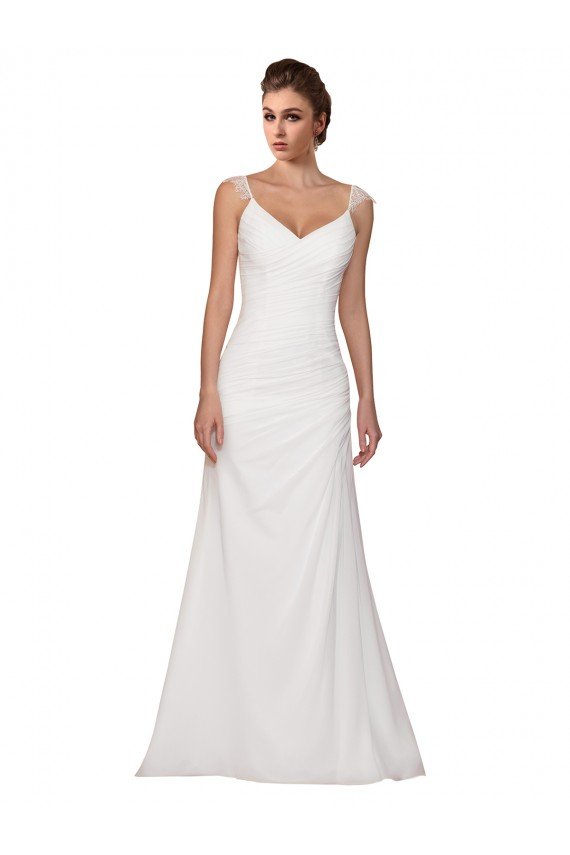 Cheapest V-Neck Sheath Chiffon Wedding Dress with Straps UK