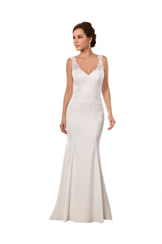 Cheapest V-Neck Mermaid Crepe Wedding Dress with Lace Bodice UK