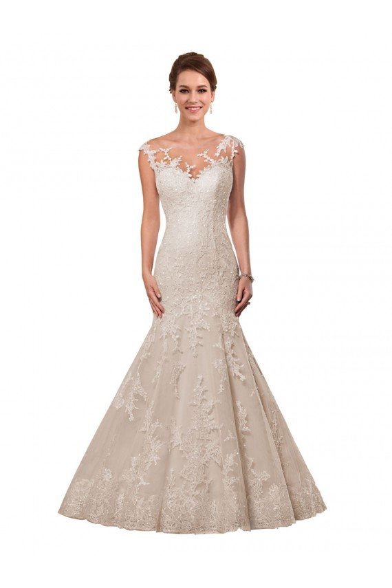 Cheapest Fit and Flare Illusion Neck Lace Wedding Dress UK