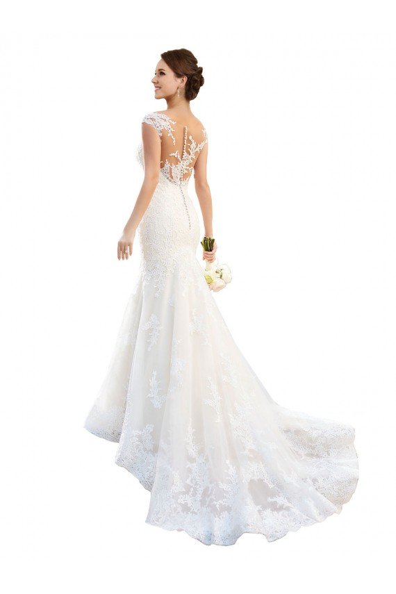 Cheapest Fit and Flare Illusion Neck Lace Wedding Dress UK