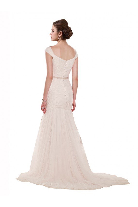 Cheapest Cap Sleeves Off the Shoulder Ruched Mermaid Tulle Beach Wedding Dress UK