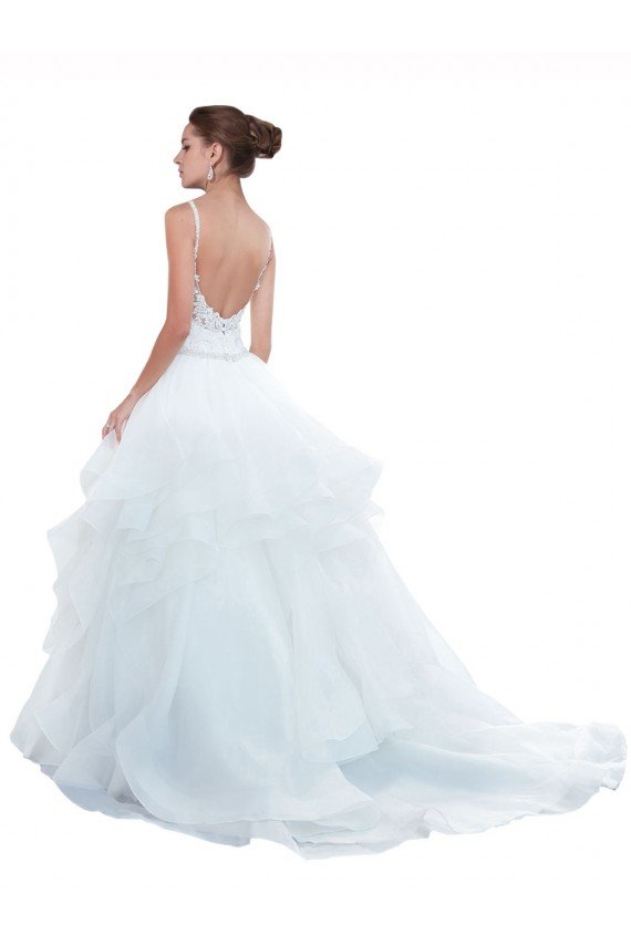 Cheapest Spaghetti Straps Ball Gown Beach Wedding Dress with Lace Bodice UK