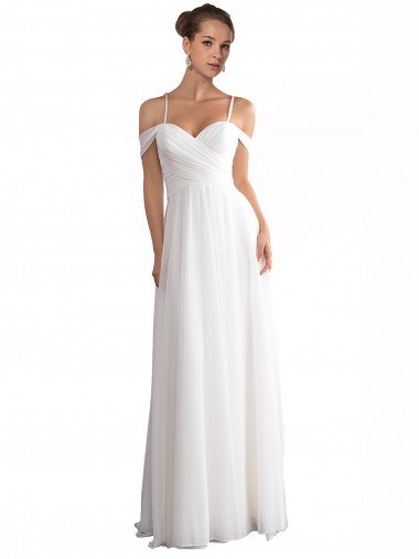 Cheapest Off the Shoulder A-Line Ruched Chiffon Beach Wedding Dress UK