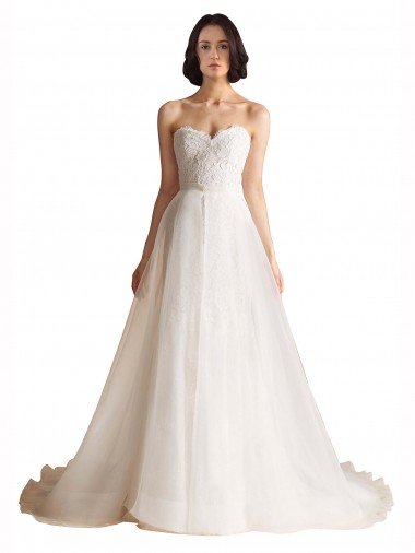 Cheapest Strapless Sweetheart Lace Bodice A-Line Organza Wedding Dress UK