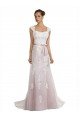 Cheapest Strapless Mermaid Tulle Lace Beach Wedding Dress with Belt UK