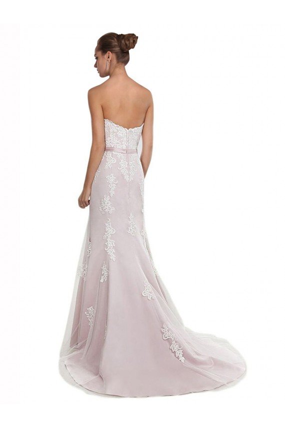Cheapest Strapless Mermaid Tulle Lace Beach Wedding Dress with Belt UK