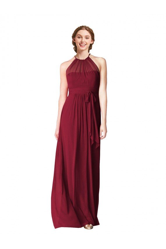 Cheapest Halter Neck Chiffon Bridesmaid Dress with Shirred Bodice UK