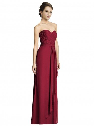 Cheapest Long Strapless Chiffon Bridesmaid Dress with Side Slit UK