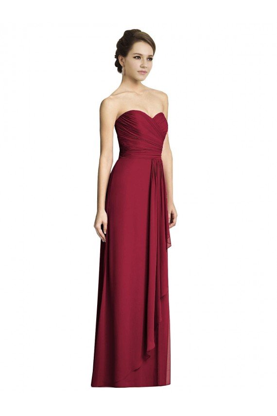 Cheapest Long Strapless Chiffon Bridesmaid Dress with Side Slit UK