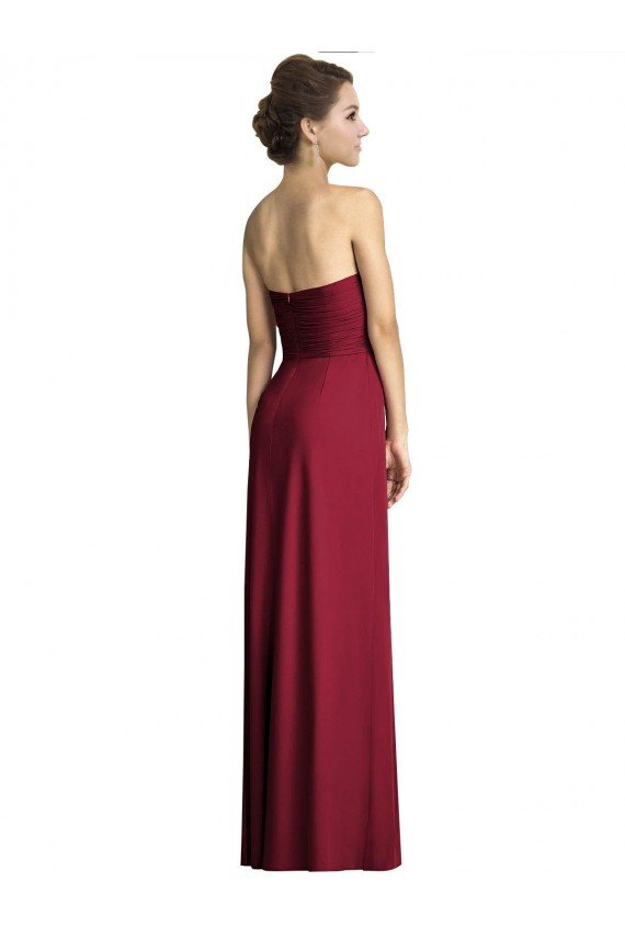 Cheapest Long Strapless Chiffon Bridesmaid Dress with Side Slit UK