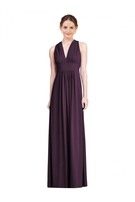 Cheapest Long Chiffon V-Neck Bridesmaid Dress with Shirred Bodice UK