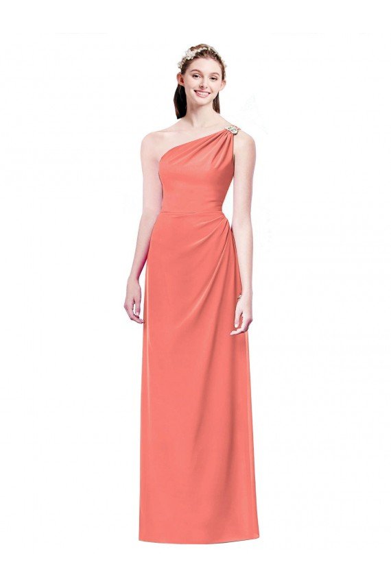 Cheapest Draped Full Length One Shoulder Chiffon Bridesmaid Dress UK