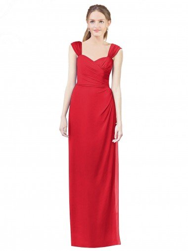 Cheapest Long Chiffon Bridesmaid Gown with Neckline Straps UK