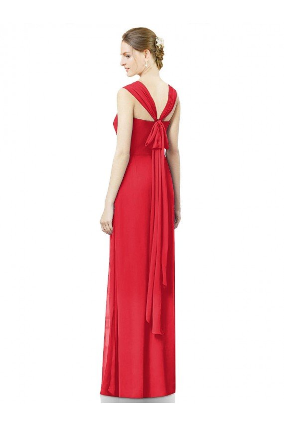 Cheapest Long Chiffon Bridesmaid Gown with Neckline Straps UK