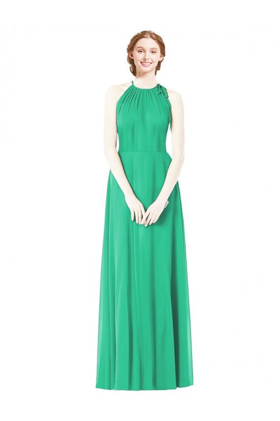 Cheapest Halter Neckline Long Chiffon Bridesmaid Dress with Side Bow UK