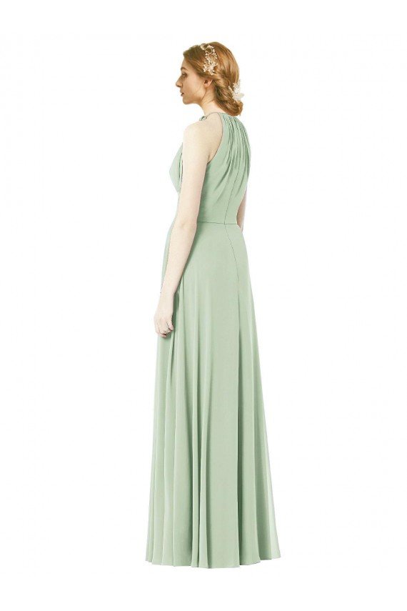 Cheapest Halter Neckline Long Chiffon Bridesmaid Dress with Side Bow UK