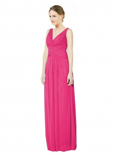 Cheapest Sleeveless V-Neck Long Chiffon Bridesmaid Dress with V-Back UK