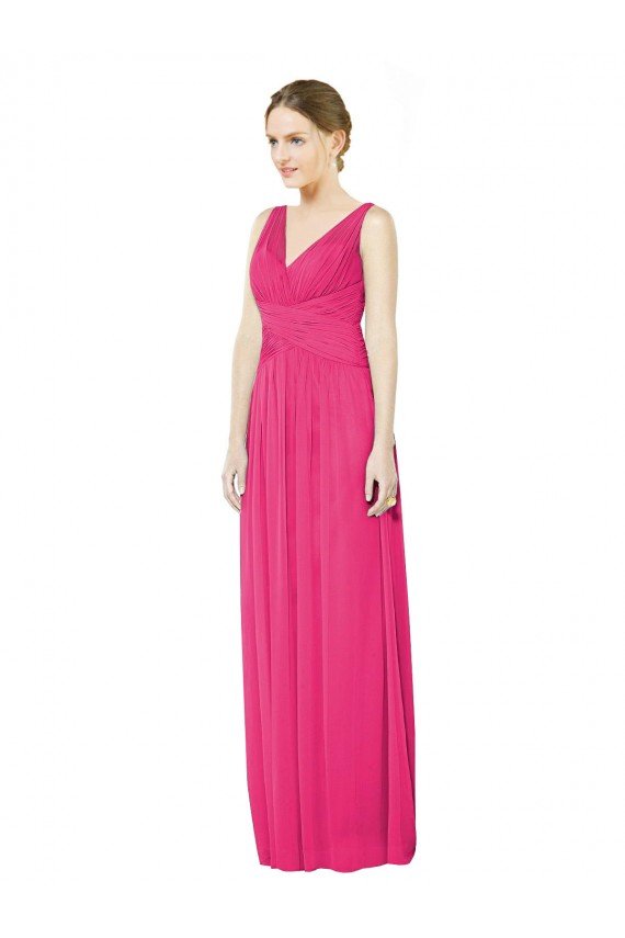 Cheapest Sleeveless V-Neck Long Chiffon Bridesmaid Dress with V-Back UK