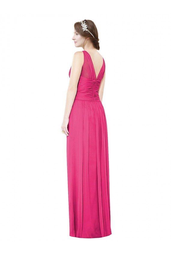 Cheapest Sleeveless V-Neck Long Chiffon Bridesmaid Dress with V-Back UK