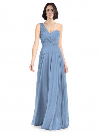 Cheapest One Shoulder Long Chiffon Bridesmaid Dress with Sweetheart Bodice UK