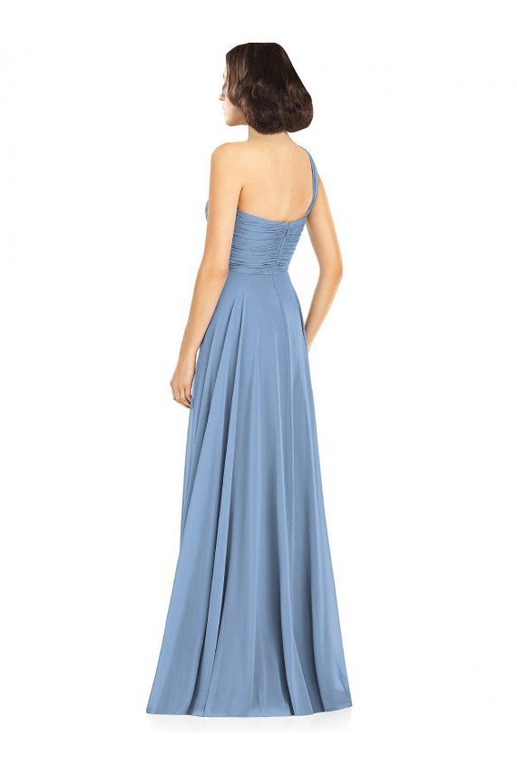 Cheapest One Shoulder Long Chiffon Bridesmaid Dress with Sweetheart Bodice UK