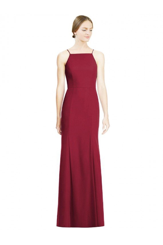 Cheapest High Square Trumpet Chiffon Bridesmaid Dress with Lace-Up Open Back UK
