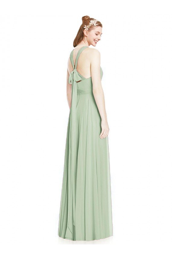 Cheapest Open Back Halter Chiffon Bridesmaid Dress with Flowy Bow UK