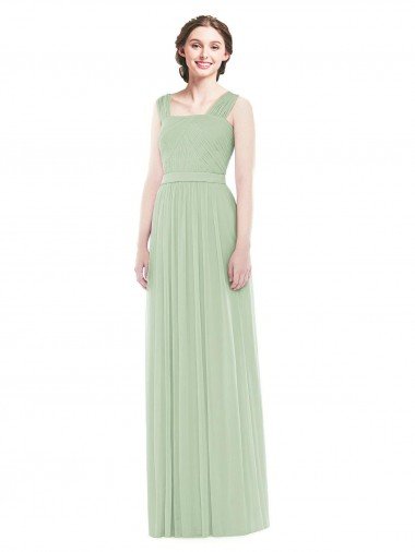 Cheapest Sleeveless Chiffon Long Bridesmaid Dress with Shoulder Straps UK