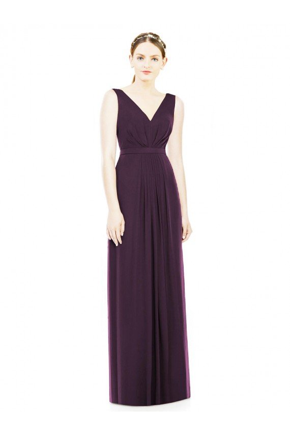 Cheapest V-Neckline Sleevelss Full Length Chiffon Bridesmaid Dress UK