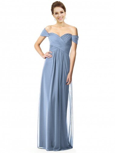 Cheapest Off the Shoulder Chiffon Bridesmaid Dress with Draped Bodice UK