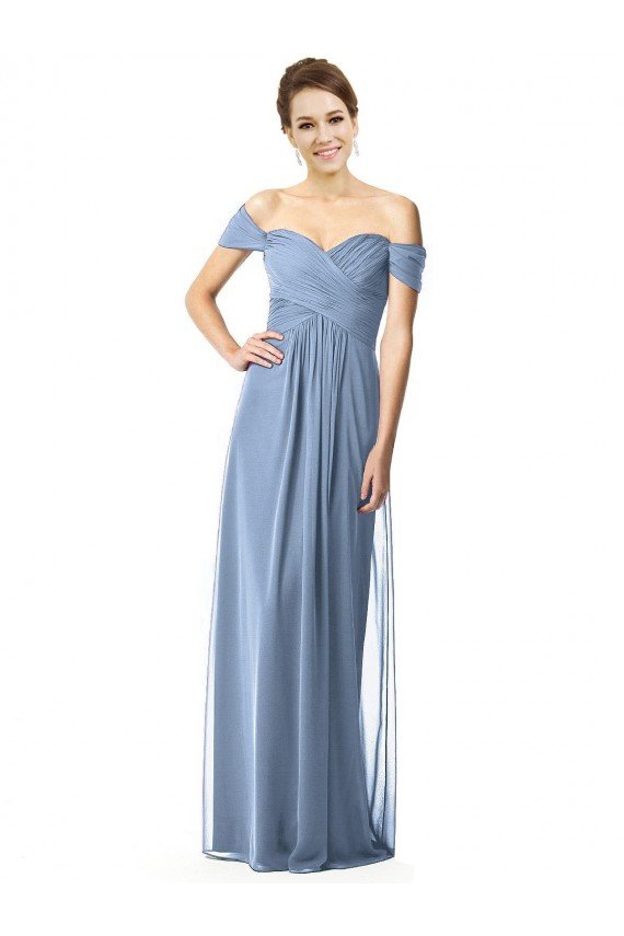 Cheapest Off the Shoulder Chiffon Bridesmaid Dress with Draped Bodice UK