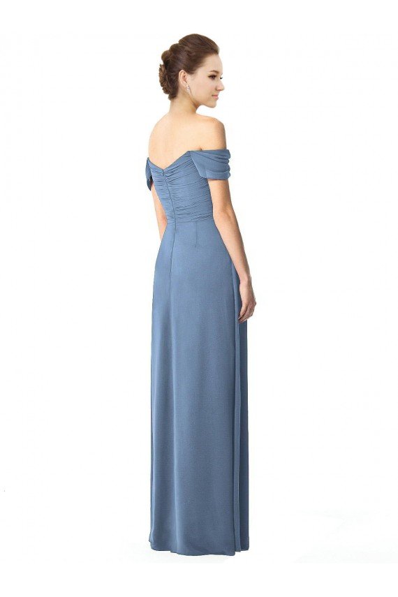 Cheapest Off the Shoulder Chiffon Bridesmaid Dress with Draped Bodice UK