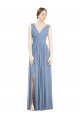 Cheapest Sleeveless Draped Chiffon Maxi Bridesmaid Dress with Front Slit UK