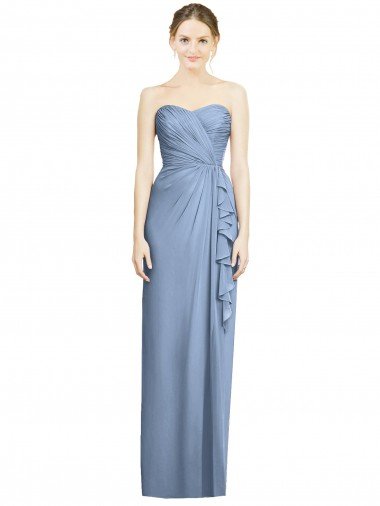 Cheapest Strapless Full-Length Chiffon Bridesmaid Dress with Front Slit UK