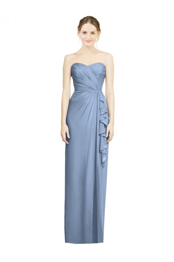 Cheapest Strapless Full-Length Chiffon Bridesmaid Dress with Front Slit UK