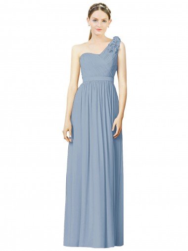 Cheapest Flower Shoulder Draped One Shoulder Chiffon Bridesmaid Dress UK
