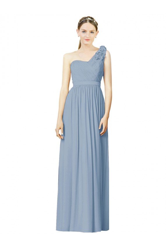 Cheapest Flower Shoulder Draped One Shoulder Chiffon Bridesmaid Dress UK