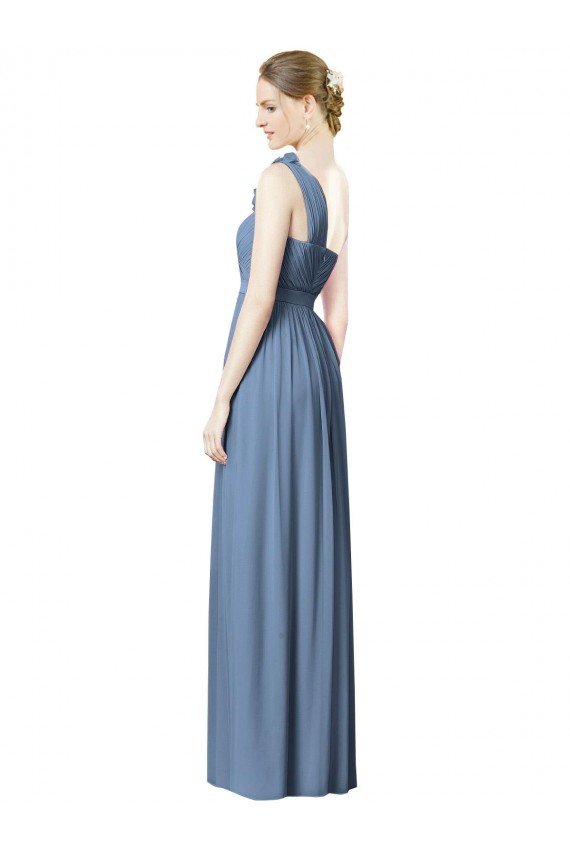 Cheapest Flower Shoulder Draped One Shoulder Chiffon Bridesmaid Dress UK
