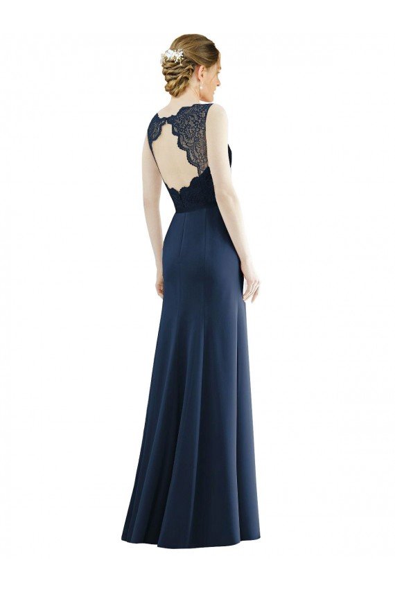 Cheapest Lace Bodice Open Back Trumpet Chiffon Bridesmaid Dress with Bow Belt UK