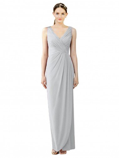 Cheapest Draped Sleeveless Long Chiffon V-Neck Bridesmaid Dress UK