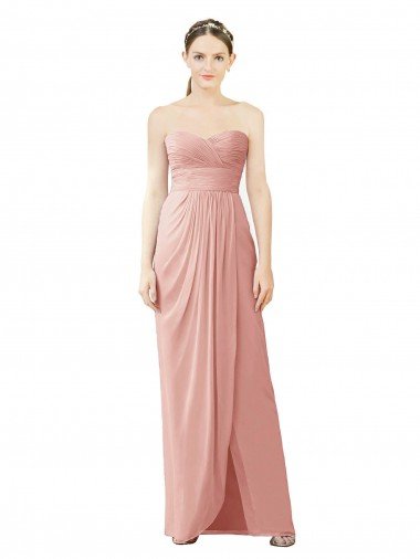Cheapest Strapless Sweetheart Long Chiffon Wrap Bridesmaid Dress UK