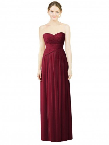 Cheapest Draped Full Length Strapless Chiffon Bridesmaid Dress UK