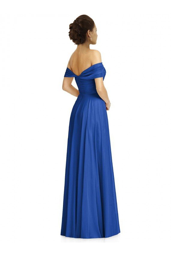 Cheapest Off the Shoulder Draped Chiffon Maxi Bridesmaid Dress UK