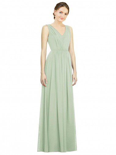 Cheapest Natural Waist V-Neck Draped Chiffon Bridesmaid Dress UK