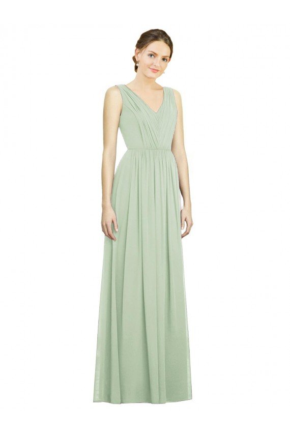 Cheapest Natural Waist V-Neck Draped Chiffon Bridesmaid Dress UK
