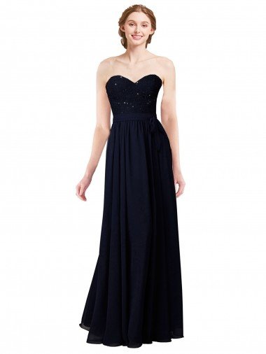 Cheapest Strapless Chiffon Bridesmaids Dress with a Beaded Lace Sweetheart Bodice UK