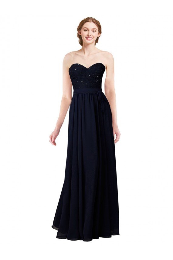 Cheapest Strapless Chiffon Bridesmaids Dress with a Beaded Lace Sweetheart Bodice UK