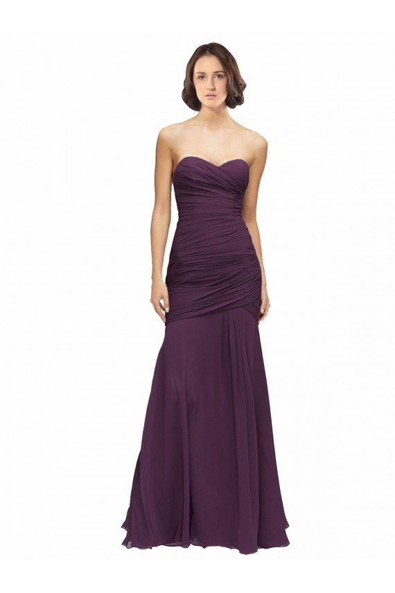 Cheapest Full Length Chiffon Bridesmaid Dress with Sweetheart Neckline and Ruffles UK
